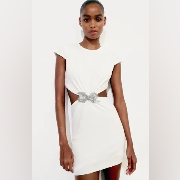NWT ZARA RHINESTONE BOW CUT OUT HOLIDAY NYE OPEN BACK MINI DRESS - Picture 2 of 13